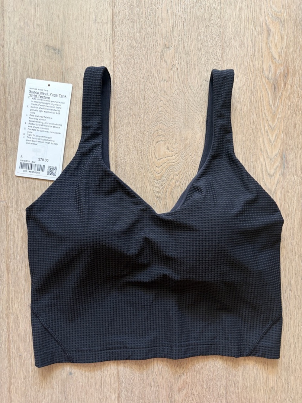 EUC scoop neck yoga tank top grid texture black size 6 lululemon